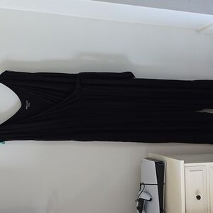 Ava and Viv plus size jumpsuit romper wide leg v neck black cotton tie